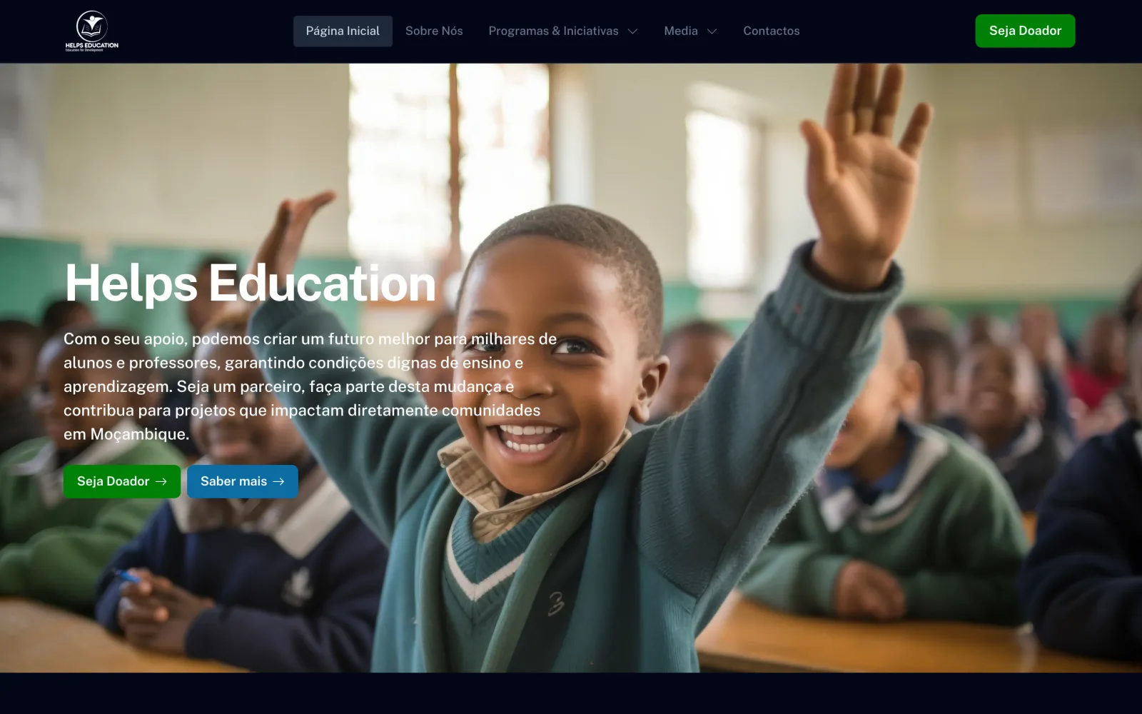 Website HELPS Education — ONG de educação